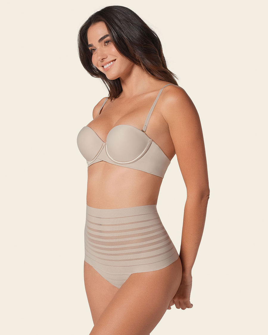 Leonisa Slimming Lace Stripe High-Waisted Thong Panty