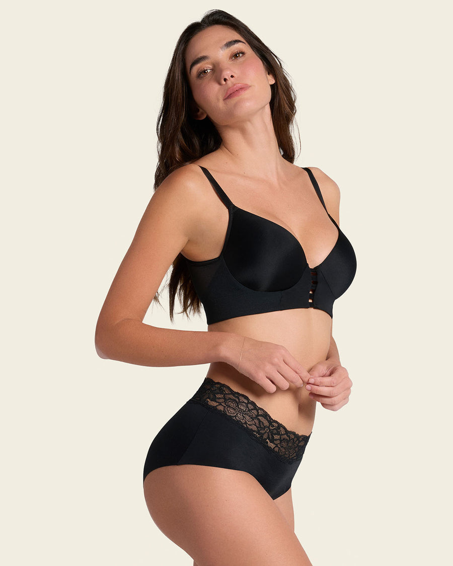 Leonisa Memory Foam Push-Up Underwire Bustier Bra with Strappy Front