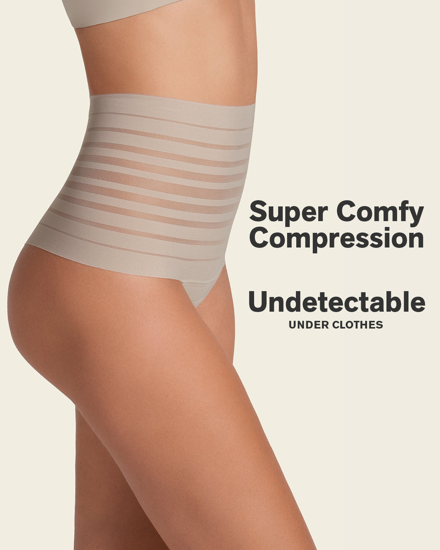 Leonisa Slimming Lace Stripe High-Waisted Thong Panty