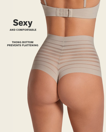 Leonisa Slimming Lace Stripe High-Waisted Thong Panty