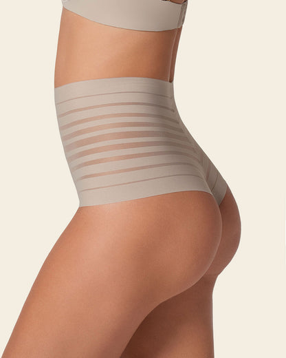 Leonisa Slimming Lace Stripe High-Waisted Thong Panty
