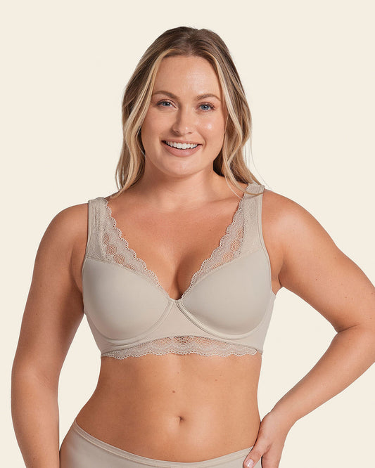 Leonisa Deep Coverage Soft Lightly-Lined Lace Underwire Bra