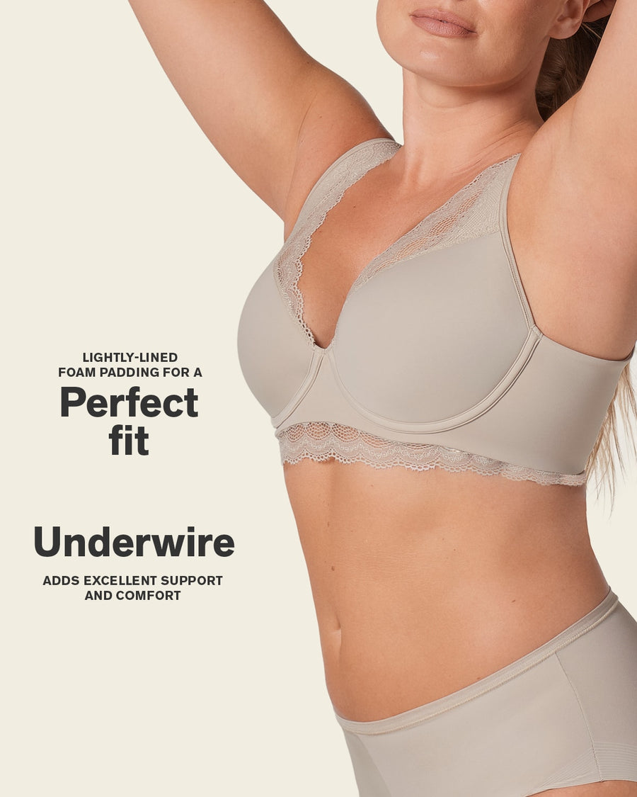 Leonisa Deep Coverage Soft Lightly-Lined Lace Underwire Bra