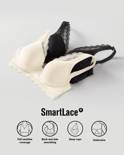 Leonisa Deep Coverage Soft Lightly-Lined Lace Underwire Bra