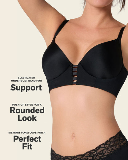 Leonisa Memory Foam Push-Up Underwire Bustier Bra with Strappy Front