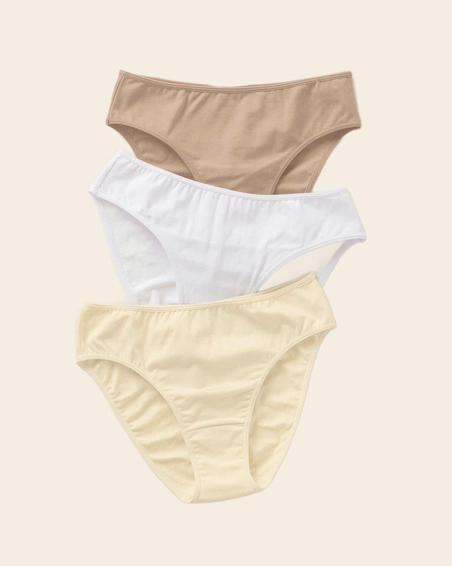 Leonisa 3-Pack Stretch Cotton Mid-Rise Bikini Panties