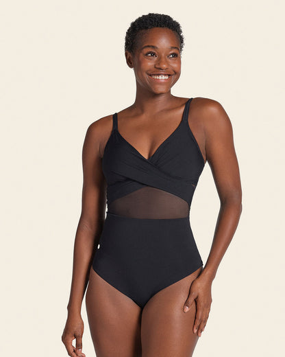 Leonisa Contrast Detail One Piece Swimsuit with Slimming Compression