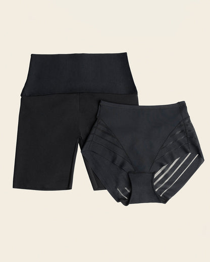 Leonisa PowerStay Short & Stripe Undetectable Panty Bundle in Black
