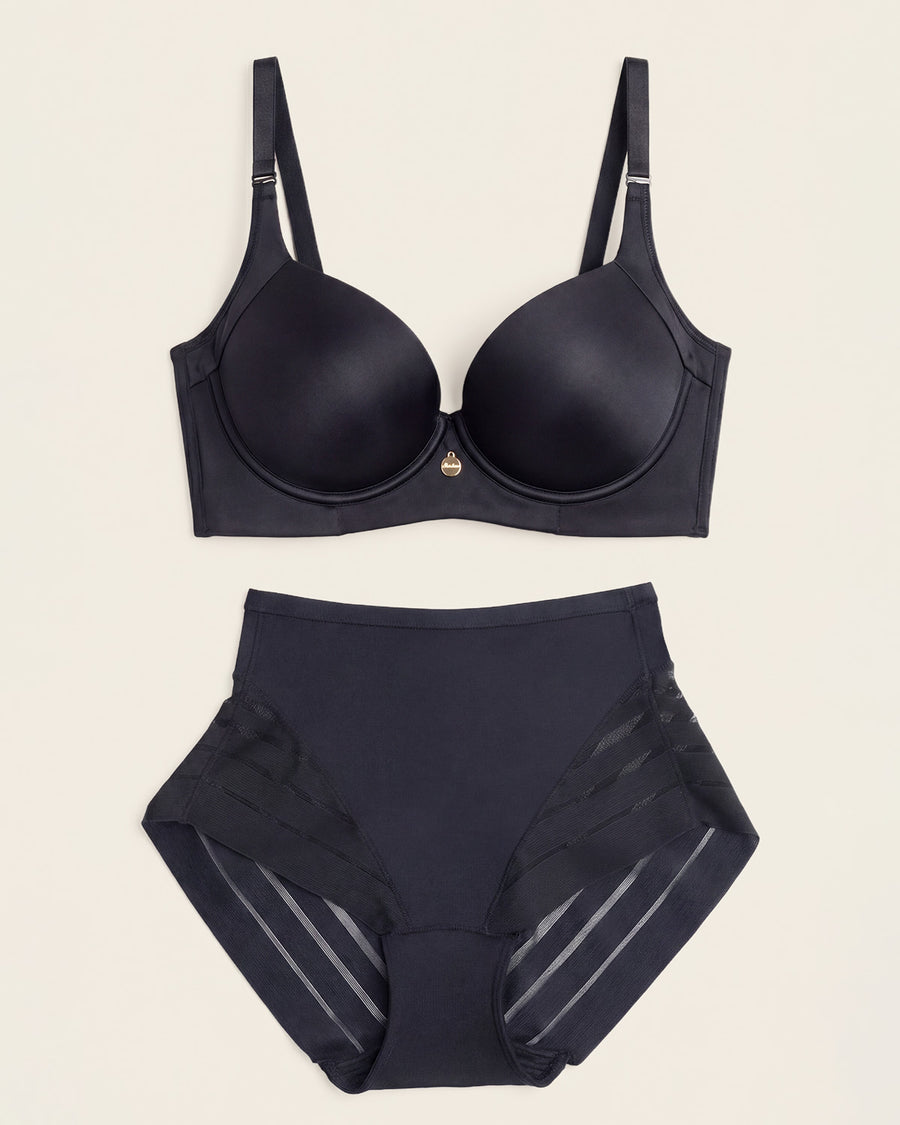 Leonisa High Profile Bra + Stripe Undetectable Panty in Black