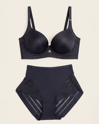 Leonisa High Profile Bra + Stripe Undetectable Panty in Black