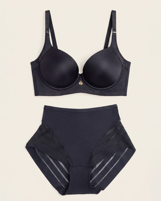 Leonisa High Profile Bra + Stripe Undetectable Panty in Black