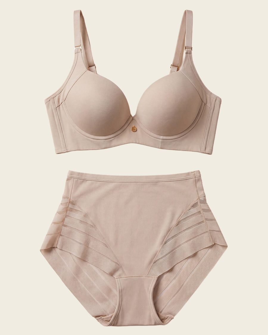Leonisa High Profile Bra + Stripe Undetectable Panty in Nude