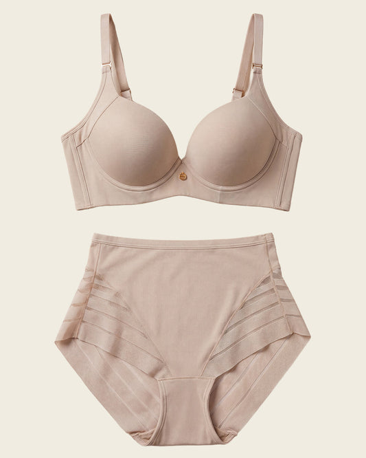 Leonisa High Profile Bra + Stripe Undetectable Panty in Nude