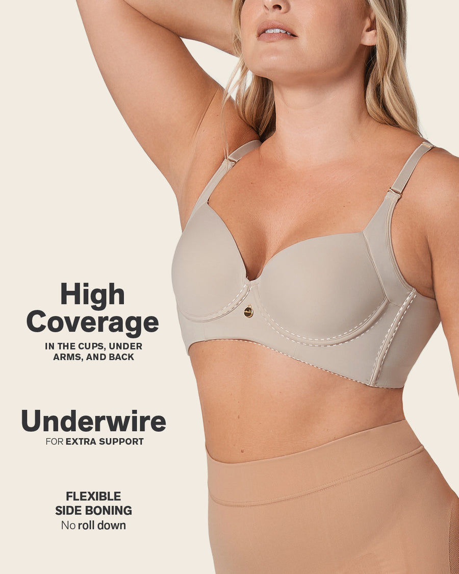 Leonisa High Profile Bra + Stripe Undetectable Panty in Nude
