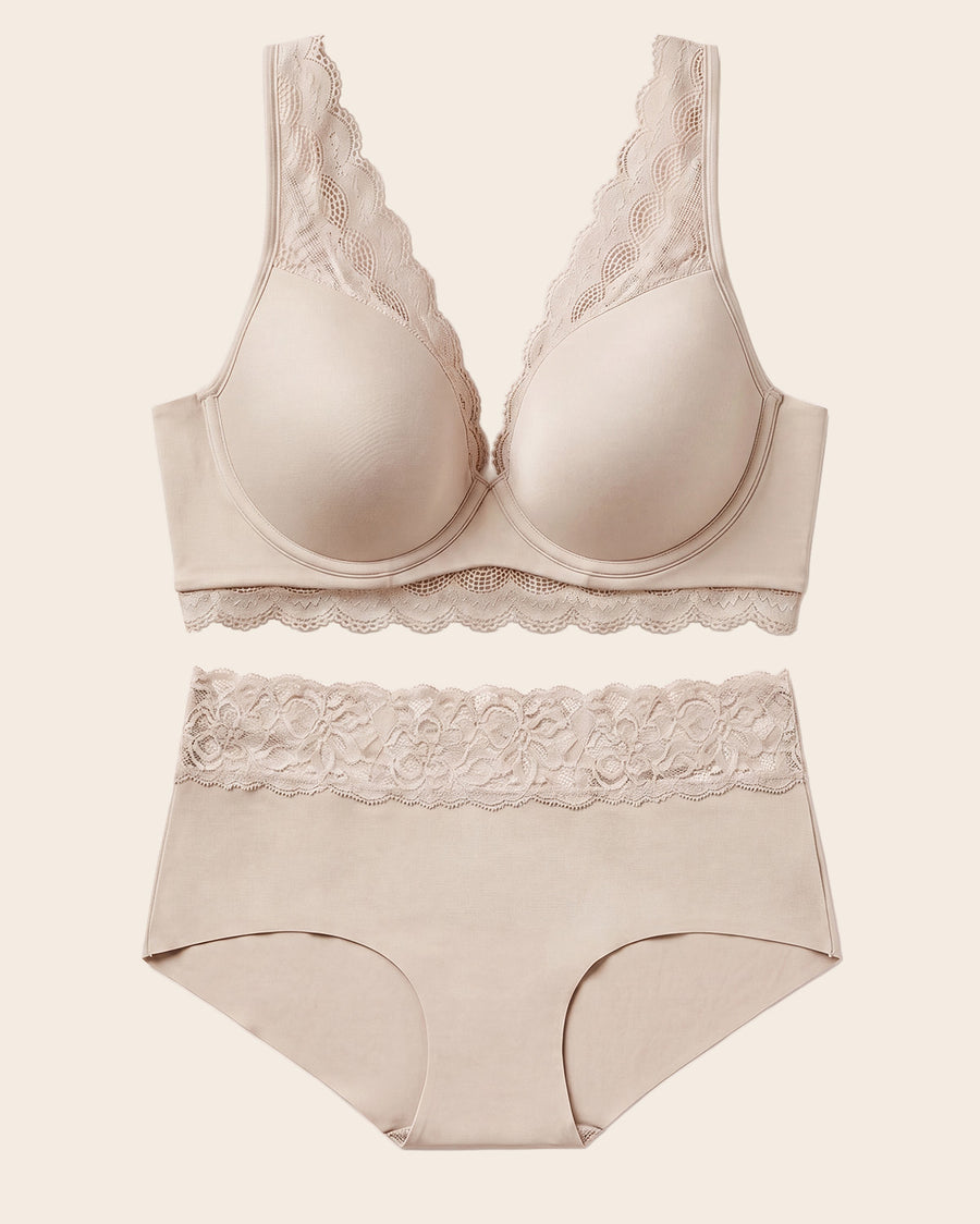 Leonisa Lace Profile Bra & Ultra Light Lace Panty in Nude