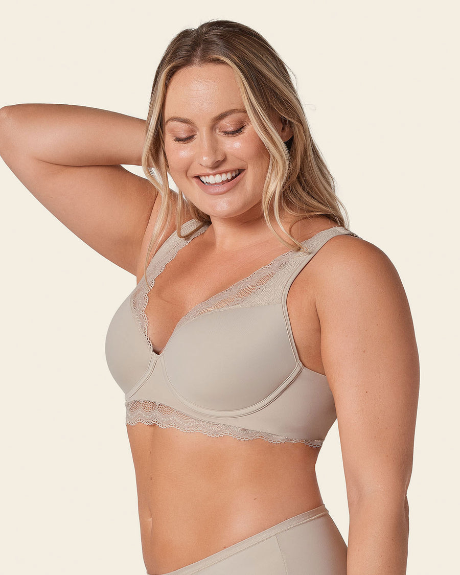 Leonisa Lace Profile Bra & Ultra Light Lace Panty in Nude