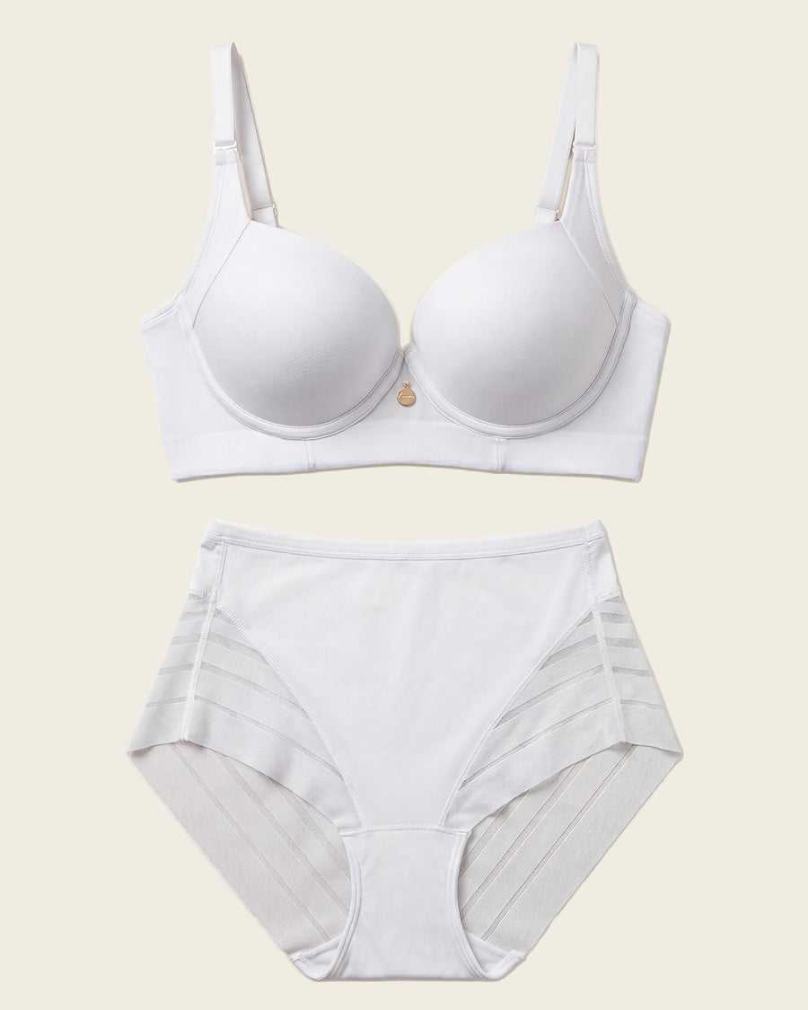 Leonisa High Profile Bra + Stripe Undetectable Panty in White