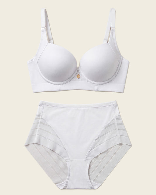 Leonisa High Profile Bra + Stripe Undetectable Panty in White
