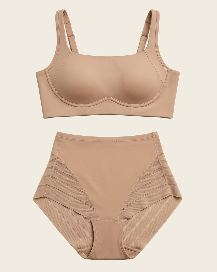 Leonisa Everyday Bra + Stripe Undetectable Shaper Panty in Golden Beige