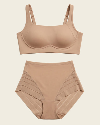 Leonisa Everyday Bra + Stripe Undetectable Shaper Panty in Golden Beige