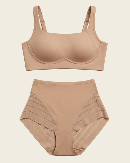 Leonisa Everyday Bra + Stripe Undetectable Shaper Panty in Golden Beige