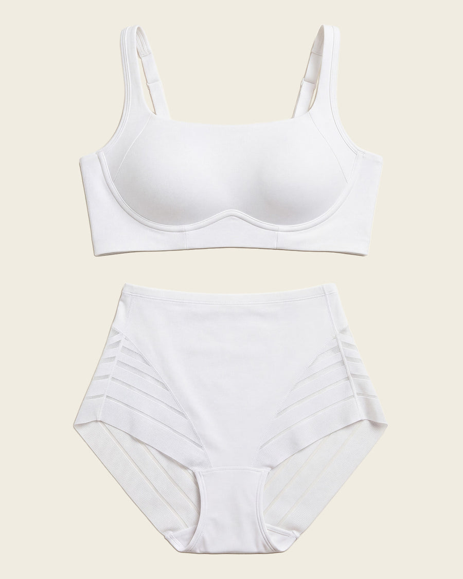 Leonisa Everyday Bra + Stripe Undetectable Shaper Panty in White
