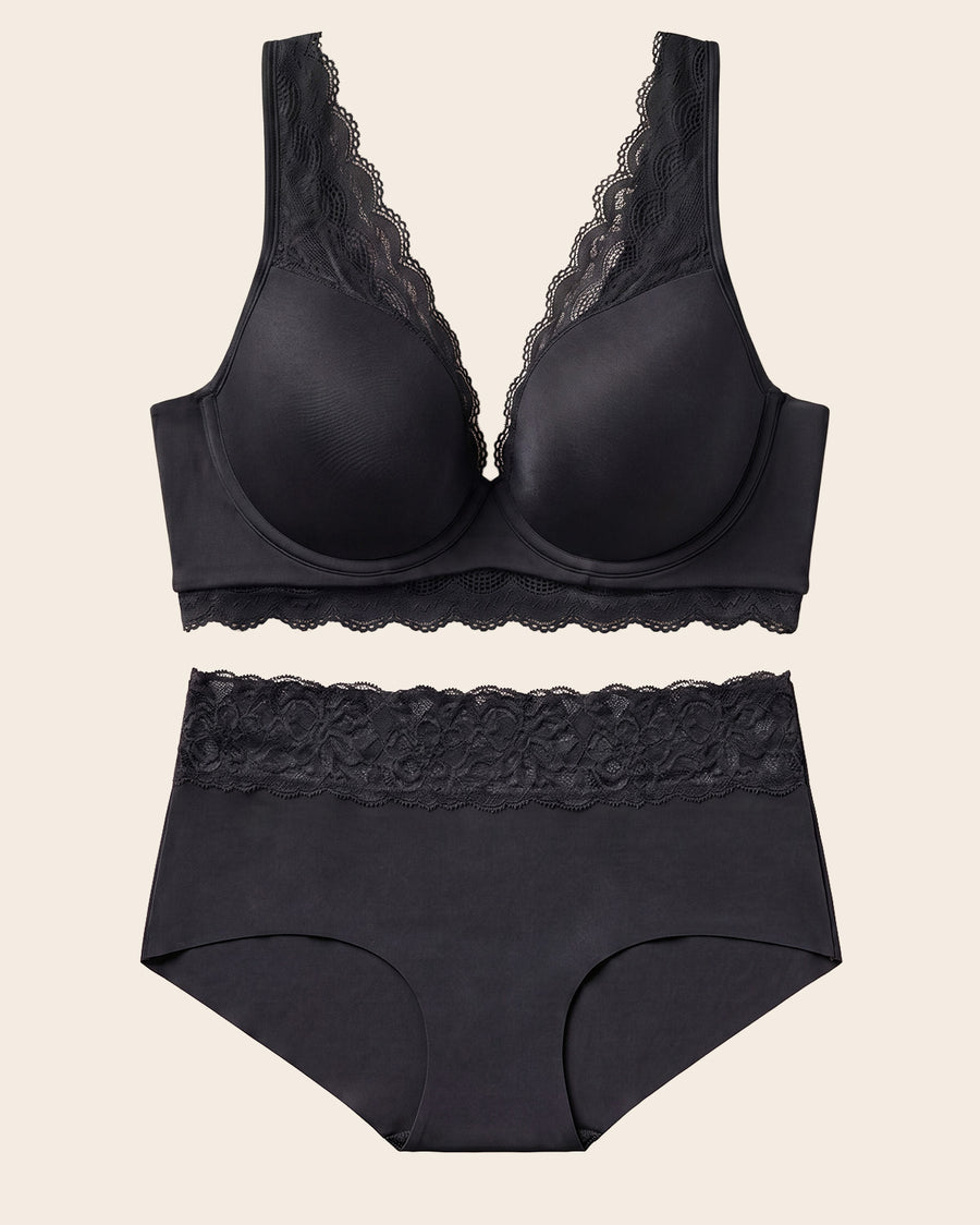 Leonisa Lace Profile Bra & Ultra Light Lace Panty in Black