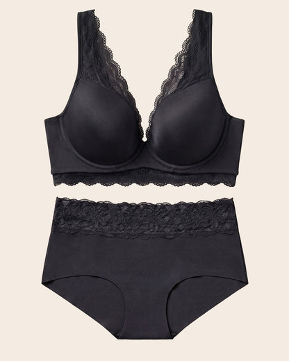 Leonisa Lace Profile Bra & Ultra Light Lace Panty in Black
