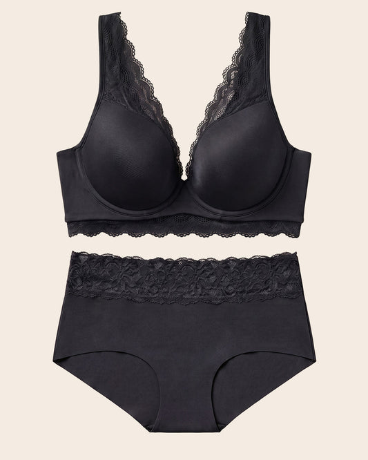 Leonisa Lace Profile Bra & Ultra Light Lace Panty in Black