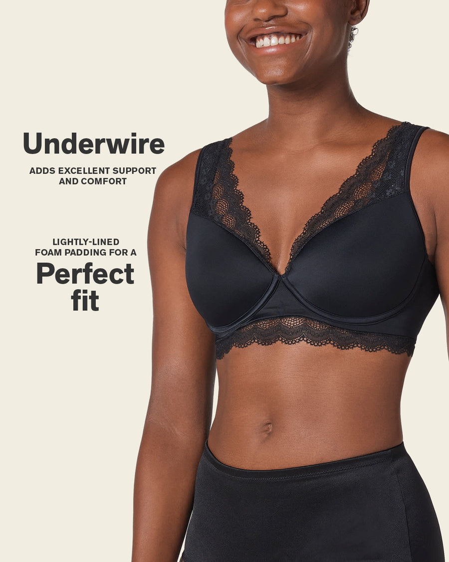 Leonisa Lace Profile Bra & Ultra Light Lace Panty in Black