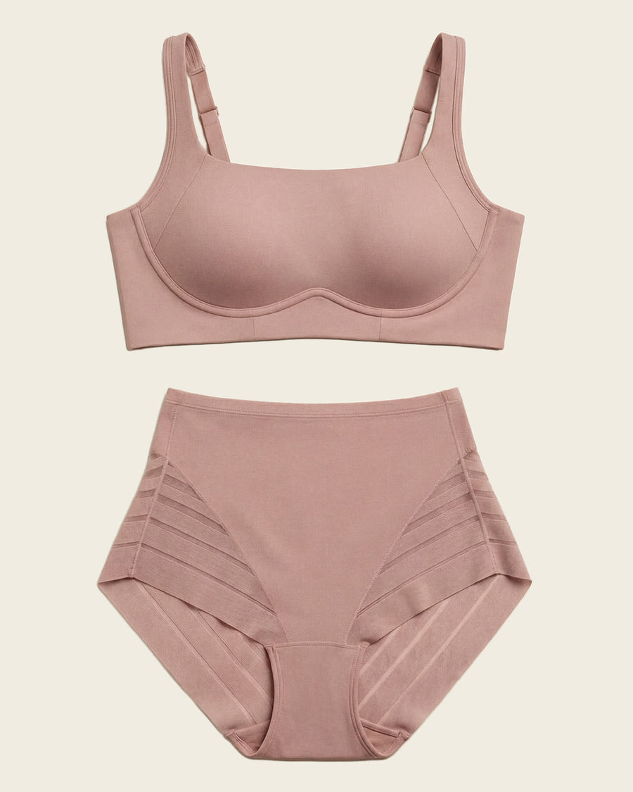 Leonisa Everyday Bra + Stripe Undetectable Shaper Panty in Rosewood