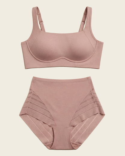 Leonisa Everyday Bra + Stripe Undetectable Shaper Panty in Rosewood