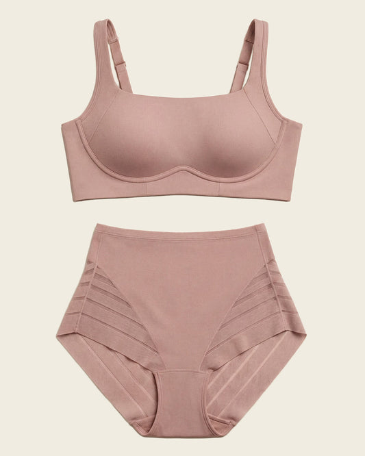 Leonisa Everyday Bra + Stripe Undetectable Shaper Panty in Rosewood