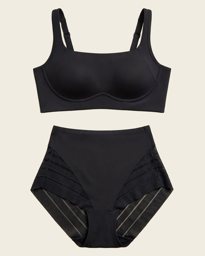 Leonisa Everyday Bra + Stripe Undetectable Shaper Panty in Black