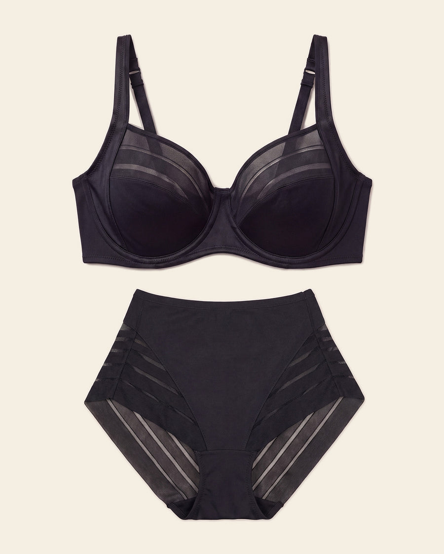 Leonisa ContourFit Bra & Stripe Undetectable Panty in Black